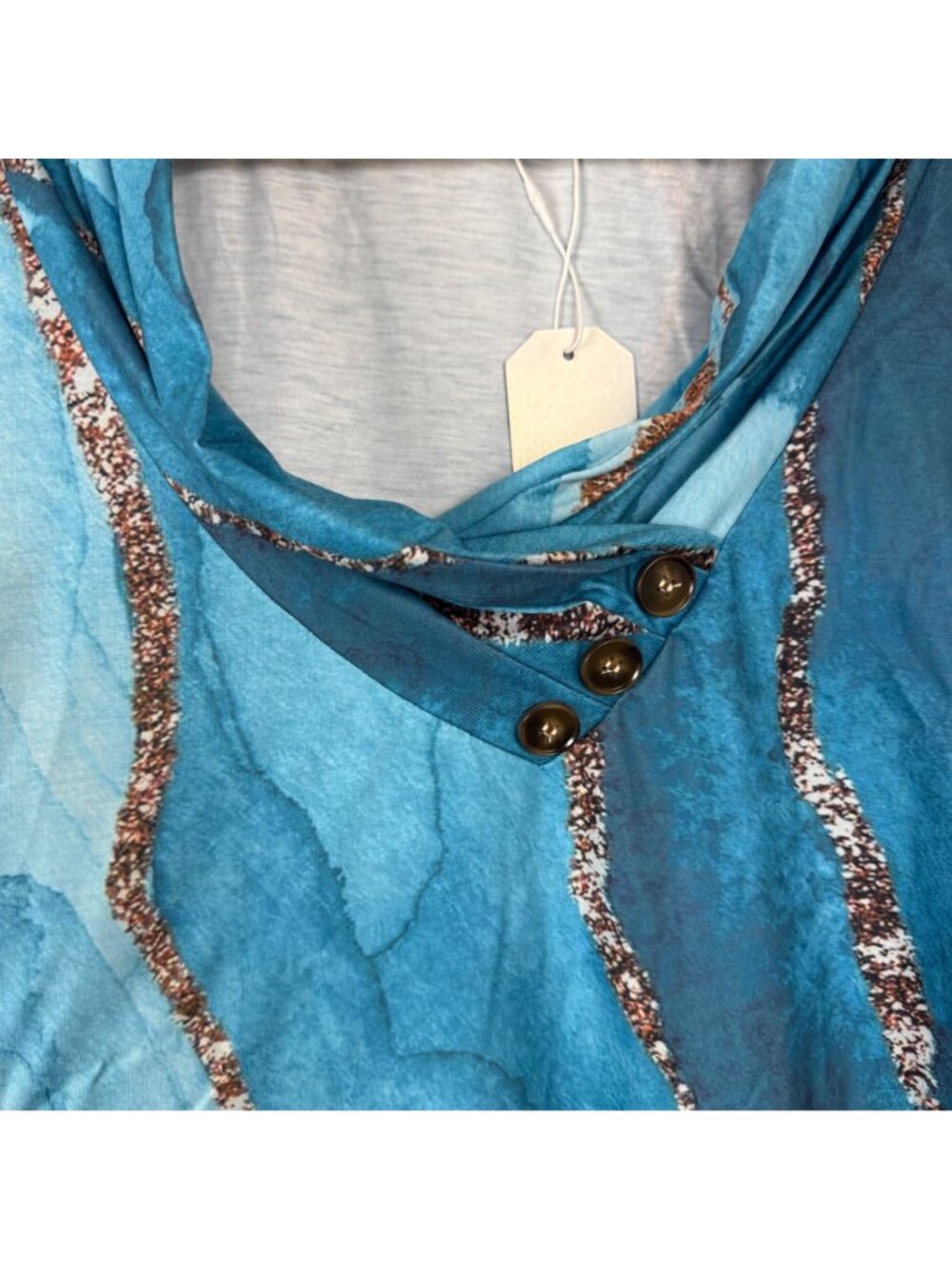 Made with Love NEW Blouse Cowl Neck Teal Long Sleeve Women's XXL Marble - Picture 3 of 9